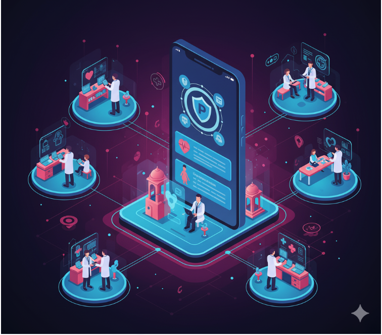 Shield over a digital patient file representing privacy